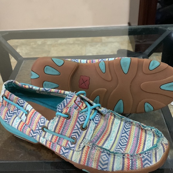 TWISTED X Women's Boat Shoe Driving Moc - Turquoise/Multicolor - Picture 10 of 11